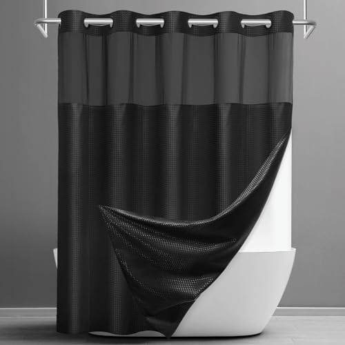 SORTTO Ringless Waffle Shower Curtain with Snap in Liner Set, 71x74, Black by SORTTO