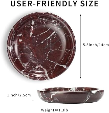 Red Marble Purse Bowl - Stone Trinket Jewelry Ring Key Holder Dish, Small Cute Round Plate Decorative Tray for Nightstand Entryway Coffee Table Decor (5.5 inch) - Image 2