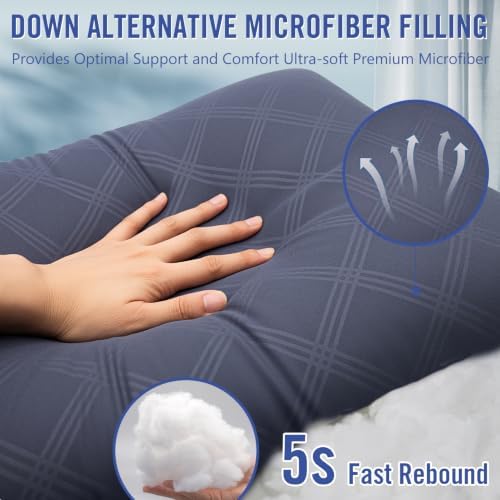 Vorouhals Hotel Collection Bed Pillows for Sleeping 2 Pack Queen Size Cooling Pillows Set of 2 for Back, Stomach or Side Sleepers, Super Soft Down Alternative Microfiber Filled Pillows (Navy) - Image 3