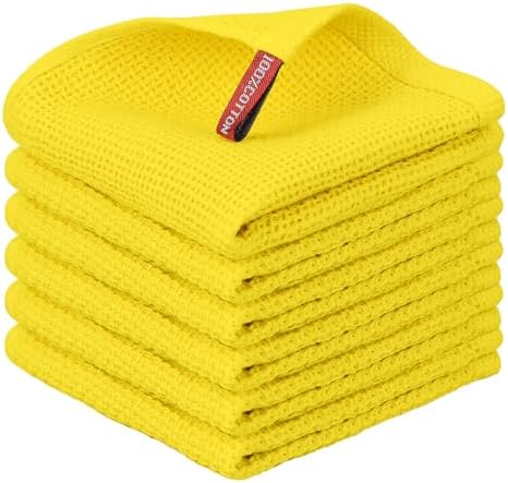Nialnant 6 Pack Yellow Kitchen Dish Cloths, 100% Cotton Waffle Weave Dish Towels for Drying Dishes, Quick Drying Kitchen Towels, Soft Absorbent Dish Rags - 12x12 in by Nialnant