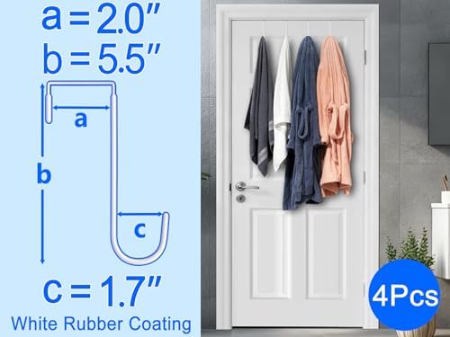 Single Over Thick Front Door Steel Hooks 4 Pack Fit 2" Door 5.5" White - Image 2