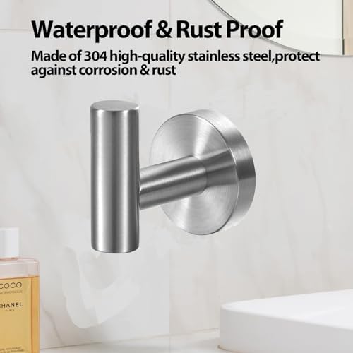 Kruodop Towel Hooks for Bathroom,4 Packs Wall Mount Towel Holder,Black Matte Wall Robe Hook,Stainless Steel Heavy Duty Door Hanger Towel Hook for Kitchen, Bedroom,Hotel,Pool,Coats - Silver - Image 3