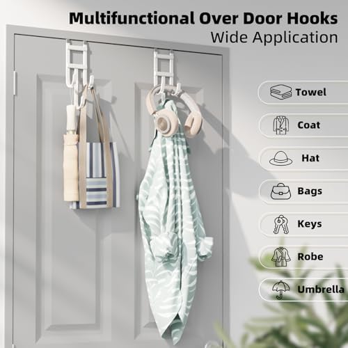 2 Packs Over-the-Door Hooks, Fits 1 1/2 Inch Interior Doors, No Installation Required, 100 Lb Heavy Duty with Rubber Anti-Scratch, Space-Saving Hangers for Bathroom, Bedroom, Kitchen, Office, White - Image 3