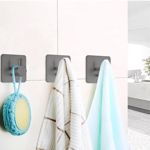 Fotosnow Adhesive Hooks Towel Hanger Wall Hooks for Hanging Coat, Hat,Towel Robe Hook Rack Wall Mount Waterproof Stainless Steel- Bathroom and Bedroom Gray 4-Packs - Image 6