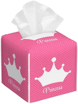 Leather Tissue Box Holder Pink Princess Crown Tissue Box Cover Square Waterproof Tissue Holder Organizer Modern Napkin Holder for Bedroom Dresser Night Stand Office Desk by Unknown