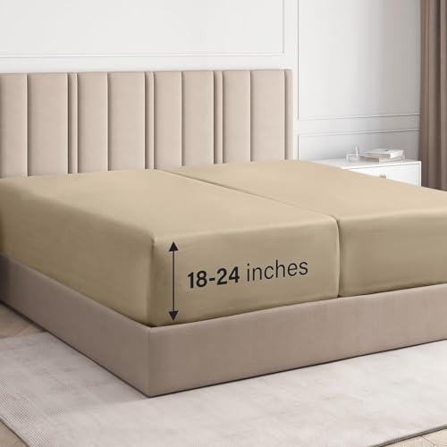 CGK Extra Deep Split King Single Fitted Sheet Only - Cream by CGKUnlimited
