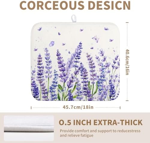 Purple Lavender Dish Drying Mat for Kitchen Counter Spring Summer Flower Floral Dishes Drainer Mats Absorbent Microfiber Dish Drying Pad Washable Dish Draining Mat Medium 16x18 Inch - Image 2