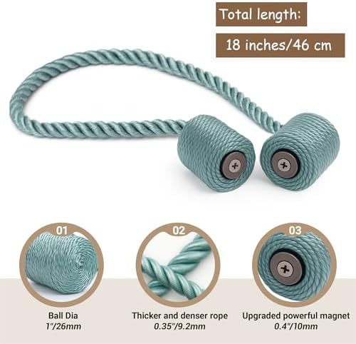 Hion Magnetic Curtain Tiebacks Gray Blue 2pcs, Curtain Tiebacks Buckles Holdbacks Holders Hooks Clip for Home Bedroom Office Decorative Curtain - Image 2