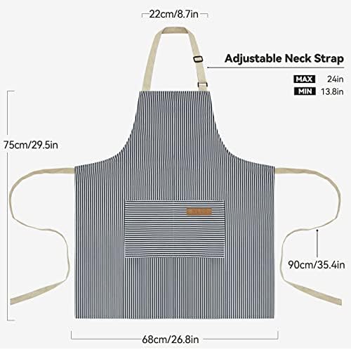 NLUS 2 Pcs Kitchen Cooking Aprons, Poly/Cotton Blend Adjustable Soft Bib Stripe Aprons with 2 Pockets for Women Men Chef (Blue Pinstripes/Black Pinstripes) - Image 5