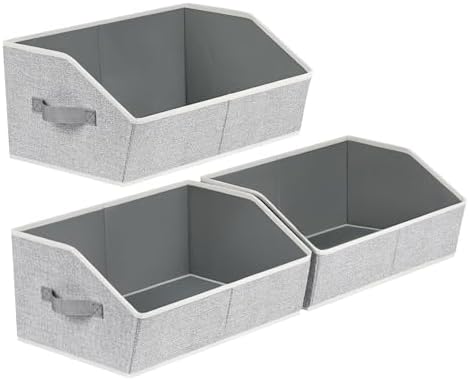 Homsorout Trapezoid Closet Shelf Organizer - Large Baskets for Organizing, Fabric Storage Box for Shelves, Cube Storage Bins for Clothes, Books, Blankets, 3 Pack, Light Gray by Homsorout