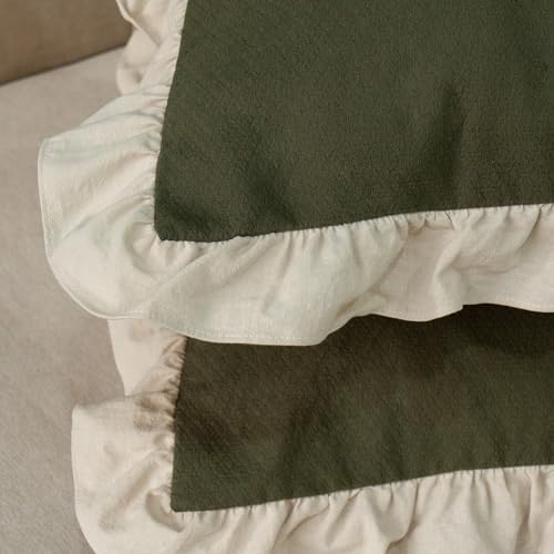 GLORY SEASON Pillow Shams Set of 2 Pure Cotton Champray Ruffled Edge,Thick and Solid Washed Dobby Heavy Fabric (King 20x36 inches) - Image 2