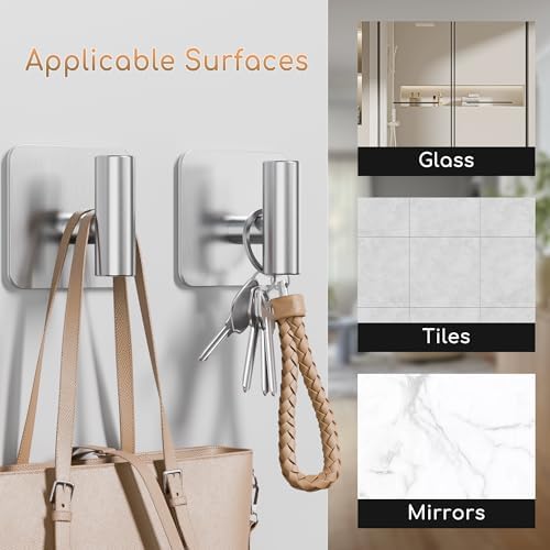 Aikzik 4 Pack Large Heavy Duty Wall Hooks - 26lb Max, Stainless Steel Adhesive Towel Hook, Shower Hooks for Hanging Towel, Coat, Robe, Wall Hook for Use in Bathroom, Kitchen and Door - Image 7