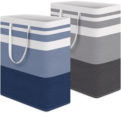HomeHacks 2 Pack Laundry Baskets, Laundry Hampers Bags (Grey+Blue 125L) by HomeHacks