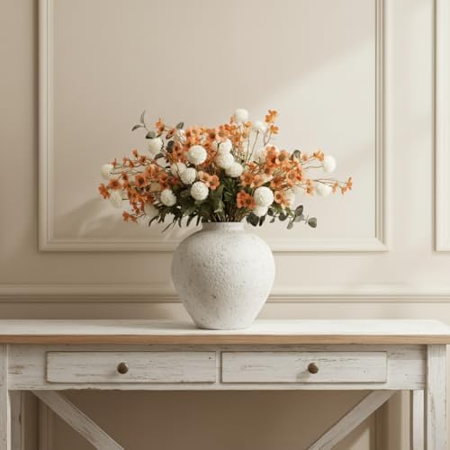 22 Long Stems Faux Silk Flowers, White & Orange Floral Arrangement - Image 5