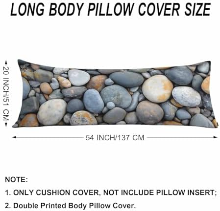 Sea Pebble Body Pillow Pillowcase, Beach Stones Rocks Farmhouse Body Pillow Cushion Covers, 20x54 Inch Bedding Pillows Protector Large Pillow Cases for Home Couch Sofa, Gray - Image 6
