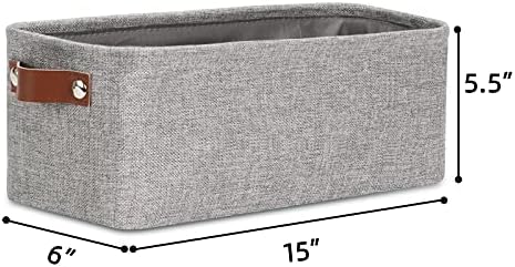 DULLEMELO Fabric Bathroom Storage Bin with Leather Handles, Narrow Organizer for Towels, Toilet Paper Rolls, Storage Basket for Back of Toilet, Vanities, Shelves & Cabinets (Gray) - Image 2