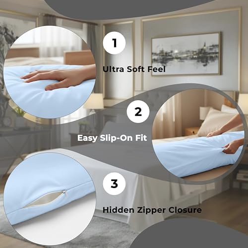 ROYALE LINENS 1800 Body Pillow Cover with Zipper, 20x54 Inches - Lake Blue - Image 5