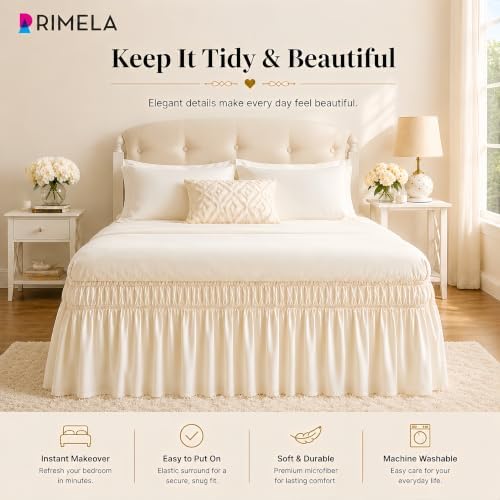 Wrap Around Bed Skirt Queen 15" Drop, Light Beige, Elastic Stay-Put Fit - Image 5