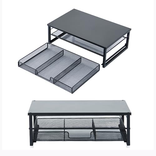 Desktop Monitor Stand with Drawers, 2-Layer Elevated Computer Laptop Riser with Storage, Metal Mesh Organizer Rack for Office by Unknown