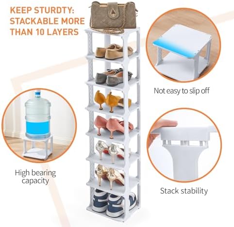 5 Tiers Vertical Shoe Rack, Narrow Free Standing Shoe Storage Organizer for Entryway and Small Closet, Stackable Shoe Holder Shelf Stability DIY, Grey - Image 3