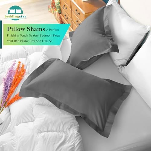 King Pillow Shams 20x36 Set of 2 Dark Grey 600 TC 100% Egyptian Cotton - Image 3