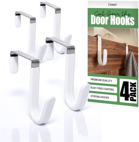Evelots Over the Door Hooks, 4 Pack Heavy Duty Coat, Hat & Towel Hangers by Evelots