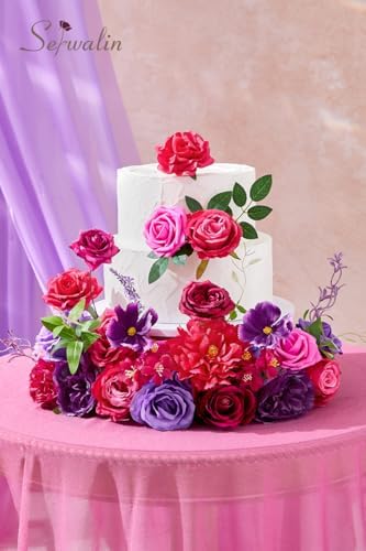 Serwalin Hot Pink & Purple Artificial Flowers Silk Rose Flowers for Wedding - Image 2