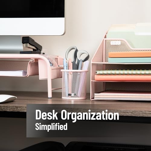Mind Reader Pen and Accessories Holder, Desktop Organizer, Office, Metal Mesh, 3.5"L x 3.5"W x 3.75"H, Set of 3, Pink - Image 2