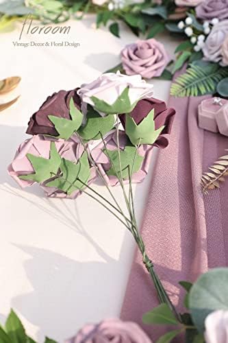 Floroom Artificial Flowers 25pcs Real Looking Plum Ombre Colors Foam Fake Roses with Stems for DIY Wedding Bouquets Bridal Shower Floral Centerpieces Party Tables Home Decorations - Image 6