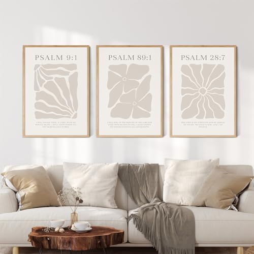 Joocrise Scripture Christian Wall Art Set of 3 Beige Bible Verses Wall Decor Neutral Psalm Canvas Wall Art Modern Pictures Flower Prints Christian Artwork for Living Room Bedroom 16x24 Inch Unframed - Image 3