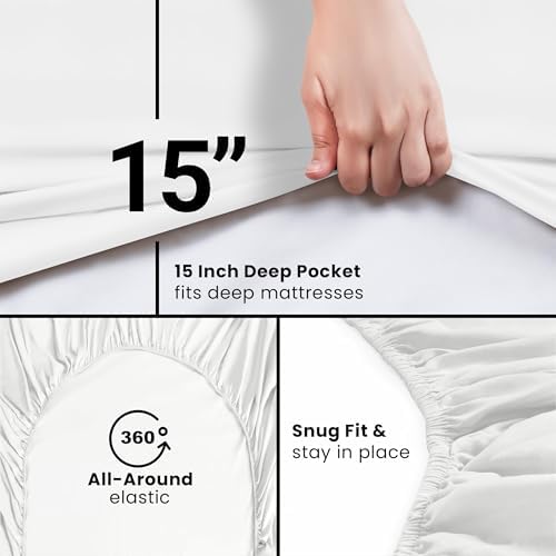 Twin XL Fitted Sheet, Ultra Soft Fits Up to 15 Inch Deep Pocket, White - Image 3