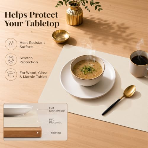 Homaxy Vinyl Heat Resistant Placemats Set of 6, Beige - Image 2