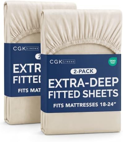 CGK Linens 2 Pack Extra Deep Full Fitted Sheets - Wheat by CGKUnlimited
