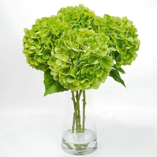 Jahe 4 Pcs Hydrangea Artificial Flowers, 20'' Tall Large Bloom Faux Hydrangea Flowers, Real Touch Fake Flowers, Bouquet Home Wedding Part Decor, DIY Floral Arrangement, Green by JaHeArtisan