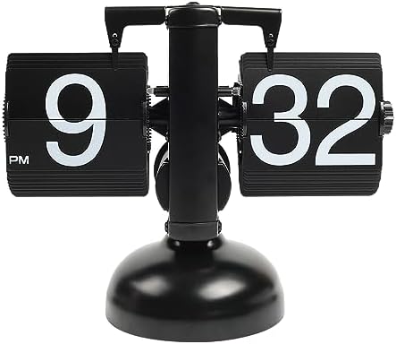 mooas Flip Desk Clock (Black), Retro Vintage Design Auto Flip Table Clock by mooas