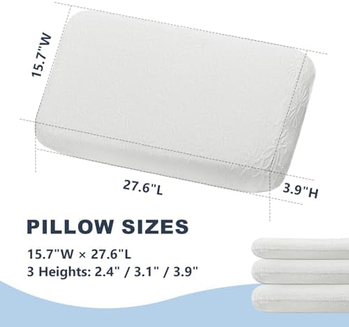 Unimatta White Velvet Bed Pillows for Sleeping 1 Pack - 27.6x15.7x3.9 Inch Gel Infused Memory Foam Queen Size Pillow with Jacquard Cover - Soft Support for Side, Back and Stomach Sleepers - Image 2