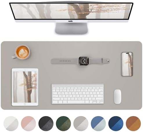 Leather Desk Pad Blotter,Mouse Pad,Office Desk Mat, Non-Slip PU Leather Desk mat,Large Desk mat,Waterproof Keyboard mat for Office/Home/Decor (Light Grye,35" x 17") by AFIING