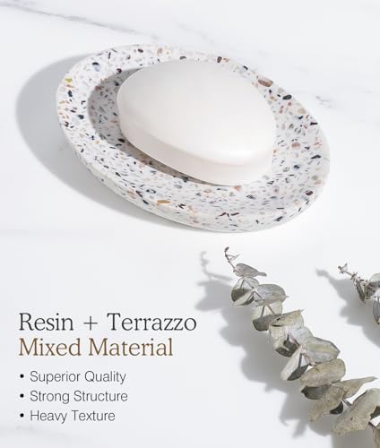 Luxspire Oval Soap Dish, Non-Slip Resin Holder with Drainage, Terrazzo - Image 2