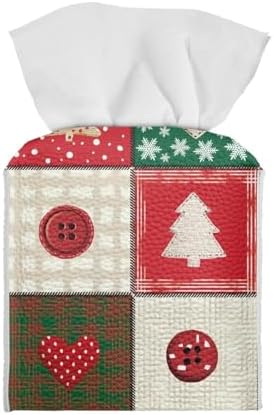 Christmas Theme Tissue Box Cover 5x5x5 inch Leather Tissue Paper Box Napkin Dispenser Organizer Holiday Home Facial Paper Dispenser for Office Bedroom Car - Image 2