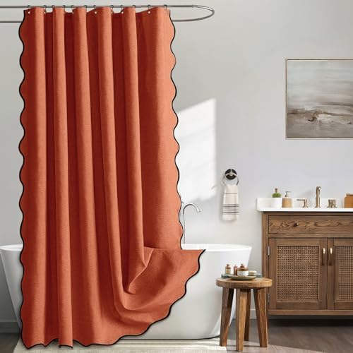 MIULEE Burnt Orange Scalloped Linen Shower Curtain 72x72 Inches by MIULEE