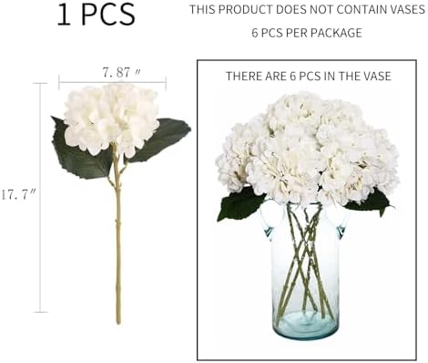 Kimura's Cabin 6pcs White Hydrangea Artificial Flowers Silk Fake Hydrangeas - Image 2