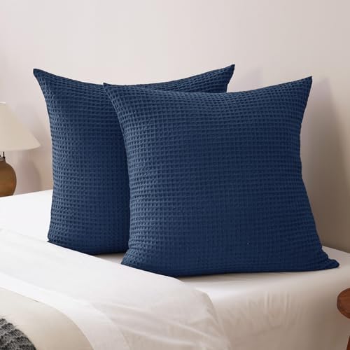 PHF Ultra Soft Waffle Weave Euro Shams 26" x 26", Navy Blue, No Insert by PHF