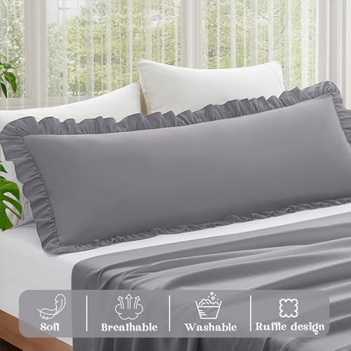 KKJIAF Ruffle Body Pillow Cases Set of 1, Grey - Image 4