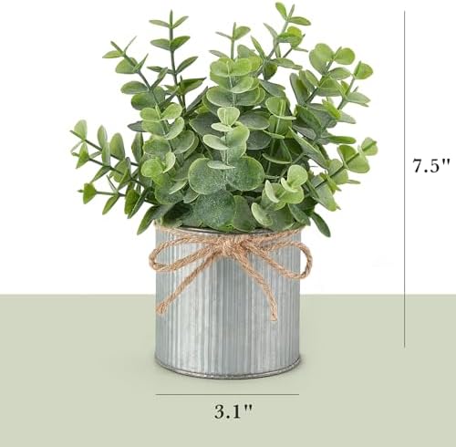 Mkono 2 Pack Small Fake Plants in Galvanized Pots, Farmhouse Bathroom Decor - Image 4
