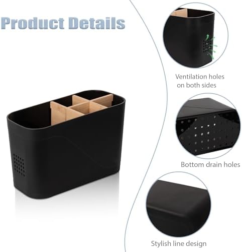 Toothbrush and Toothpaste Holder, 5 Slots, Black - Image 3
