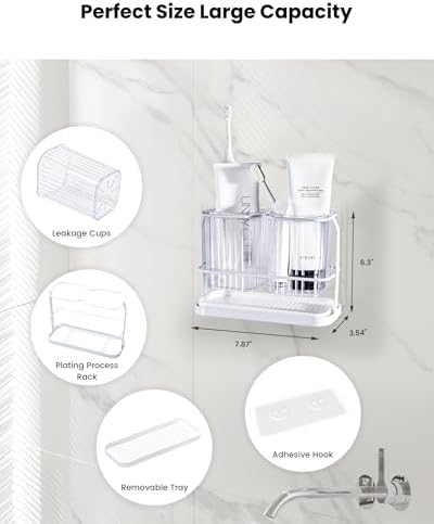 KONE Clear Toothbrush Holders for Bathroom, 2 Cups Wall Mounted, Dry & Wet Separation, Organizers and Storage Set for Family Kids - Image 2