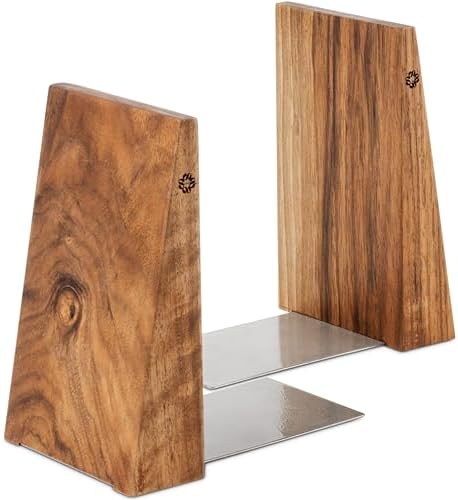TILISMA Book Ends for Shelves - Handmade Wooden Bookends with Metal Base, Walnut Tree - Sturdy Book Holders for Heavy Books - Fancy Modern Decorative Book Accessories to Hold Books Firmly on Bookshelf by TILISMA