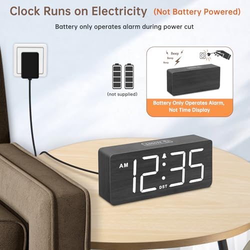 DreamSky Wooden Digital Alarm Clock for Bedroom with Large Numbers - Image 2