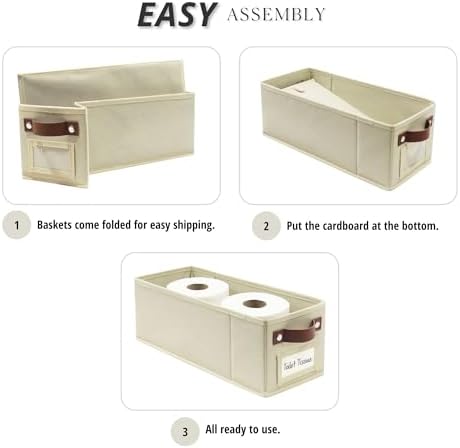 DECOMOMO Narrow Storage Bins, Small Basket with Handles (Beige, 4 Pack) - Image 6