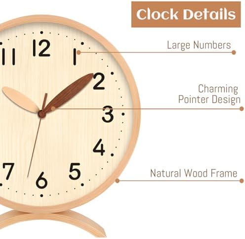 Maxspace Table Clock-8 Inch Silent Non-Ticking Wooden Timepiece Desk Clock, Battery Operated Decor Round Clock for Living Room Office Bedroom Decor (Log - Log) - Image 3